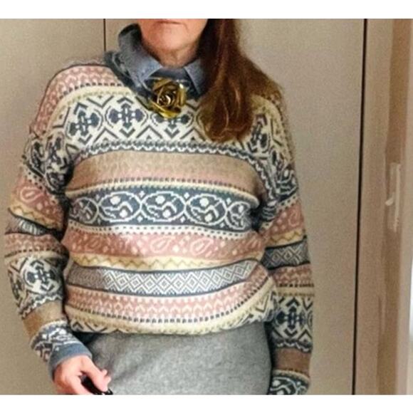 Vintage 90s Sweater Pastels Chunky Knit Oversized Knit Midi Length Pink Blue - Picture 1 of 12